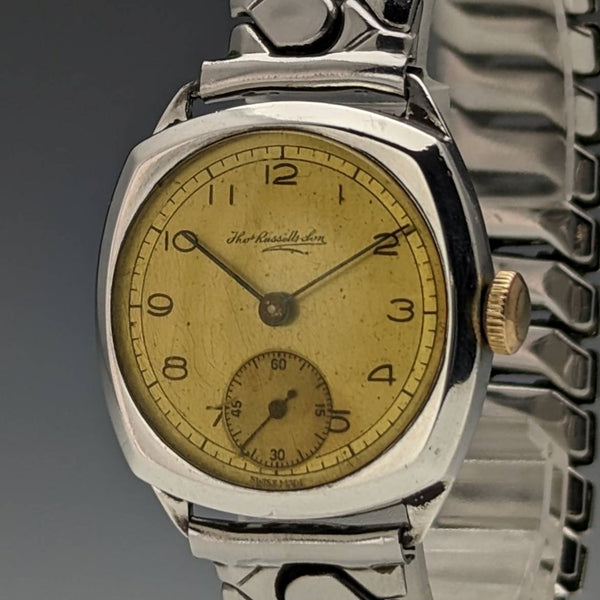 1946 British vintage Russell wristwatch Pure silver case Bellows belt Works well