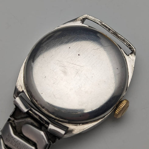 1946年 英国ヴィンテージ ラッセル 腕時計 純銀ケース 蛇腹ベルト 動作良好