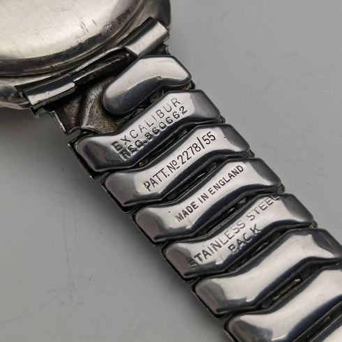 1946年 英国ヴィンテージ ラッセル 腕時計 純銀ケース 蛇腹ベルト 動作良好