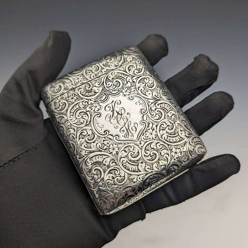 1912年 英国アンティーク 純銀製 ダブルヒンジ シガレットケース 78g Smith and Bartlam