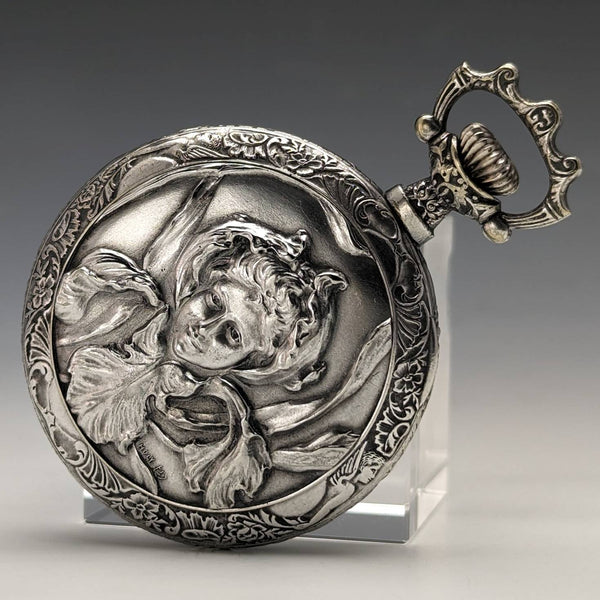 アンティーク スイス製無銘 懐中時計 浮彫彫刻シルバープレートケース 動作良好