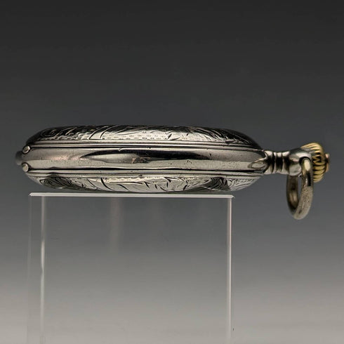 Around 1910 Antique Omega pocket watch Flower engraving Silver side hunter case Works well