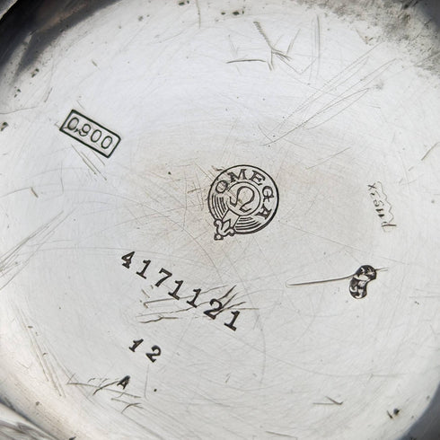 Around 1910 Antique Omega pocket watch Flower engraving Silver side hunter case Works well