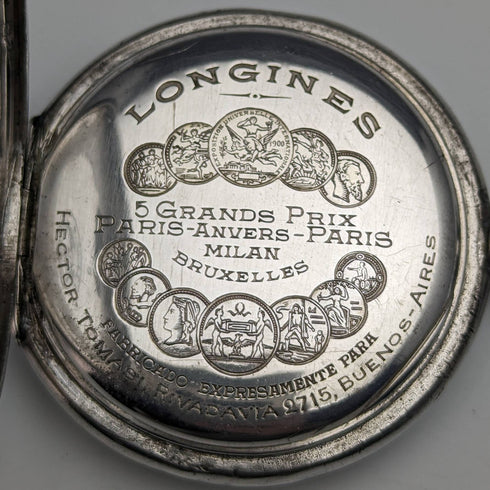 Around 1902 Antique Longines pocket watch Art Nouveau engraving Hunter case on silver side Works well