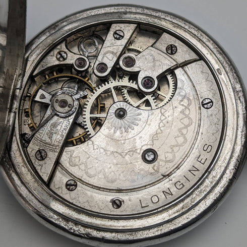 1902年頃 アンティーク ロンジン 懐中時計 アール・ヌーヴォー彫刻 銀側ハンターケース 動作良好