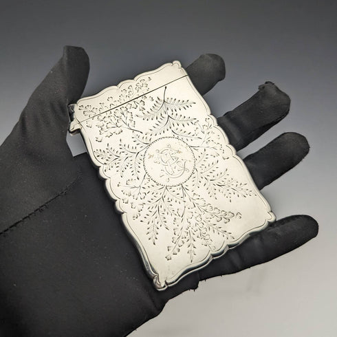 1888 British antique sterling silver card case 48g Frederick Marson