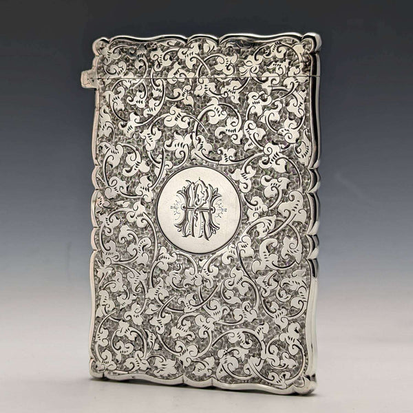 1887 British antique sterling silver card case 46g Frederick Marson