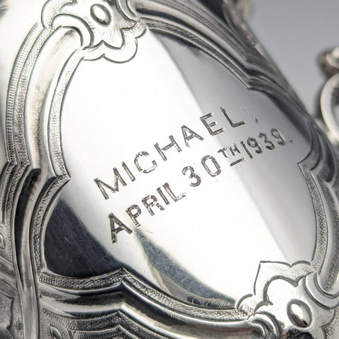 1862年 英国アンティーク 純銀製 ダブルハンドル マグカップ 169g Barnard