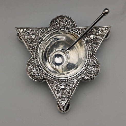 British antique silver plate salt dish & spoon 6 pair set in case