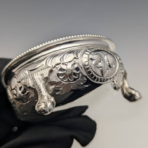 1900 年左右英國古董銀盤鹽盤和勺子 6 對套裝帶盒