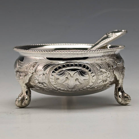 1900 年左右英國古董銀盤鹽盤和勺子 6 對套裝帶盒