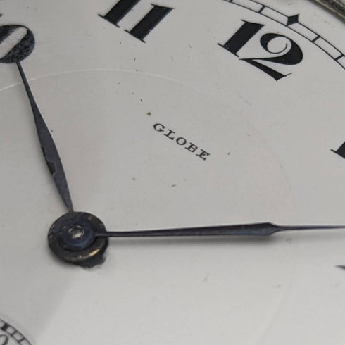 Antique Swiss GLOBE pocket watch relief engraving silver side hunter case works well