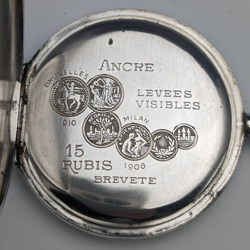 Antique Swiss GLOBE pocket watch relief engraving silver side hunter case works well