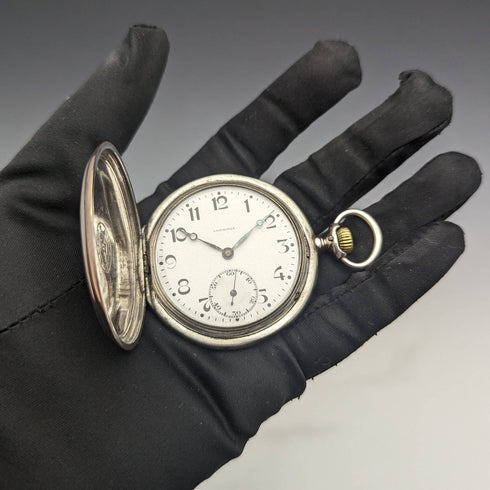 1925年頃 ヴィンテージ ロンジン 懐中時計 銀側ハンターケース 動作良好