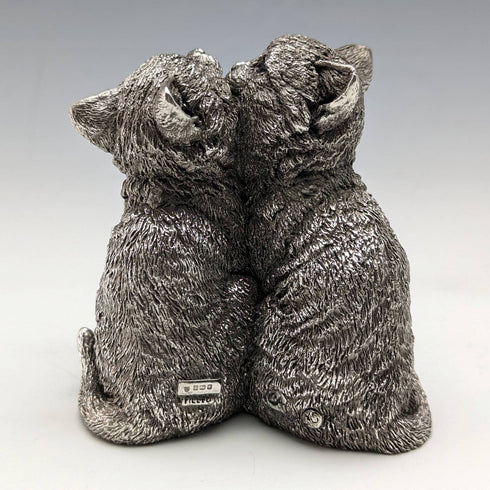 英國鄉村藝術家兩隻小貓純銀雕塑雕像