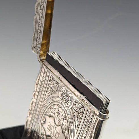1882 British antique sterling silver card case 53g Frederick Marson