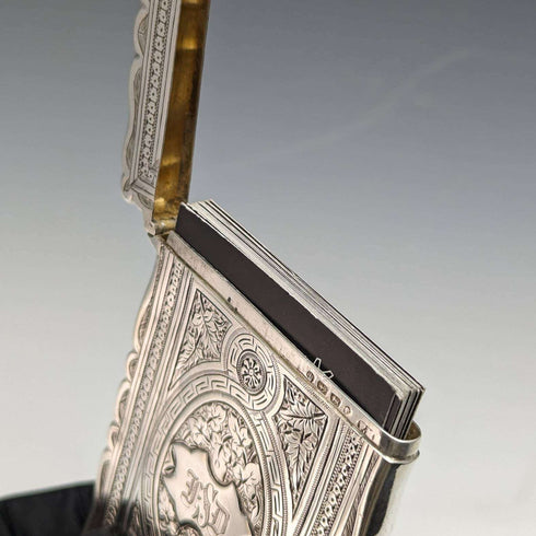 1882 British antique sterling silver card case 53g Frederick Marson