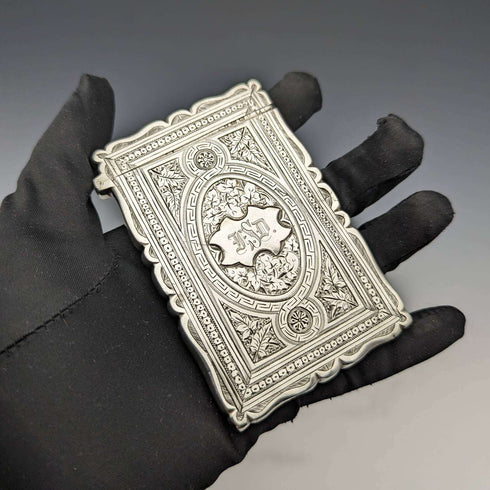 1882 British antique sterling silver card case 53g Frederick Marson