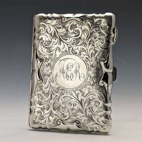 1909 British Antique Sterling Silver Card Case 63g Cohen and Charles