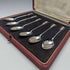 1936 British vintage enamel decorated sterling silver teaspoon set of 6 in a case