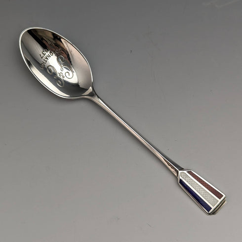 1936 British vintage enamel decorated sterling silver teaspoon set of 6 in a case