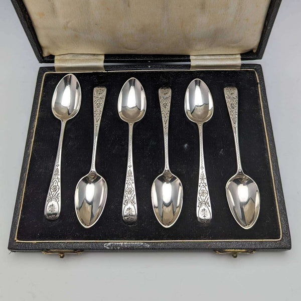 1884 年英國古董純銀茶匙 6 件套裝在一個盒子裡