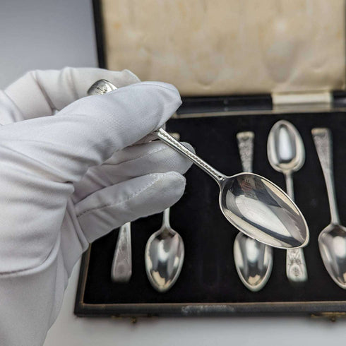 1884 British antique sterling silver teaspoon set of 6 in a case