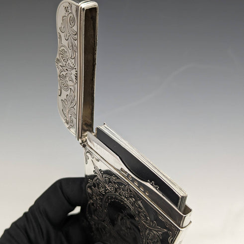 1869 British antique pure silver deformed card case 92g ROBERT THORNTON