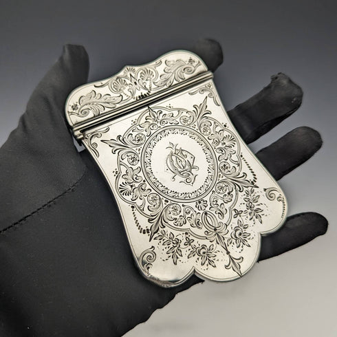 1869 British antique pure silver deformed card case 92g ROBERT THORNTON