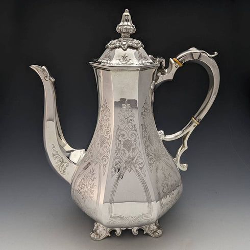 1850s British antique silver plated coffee server Thomas Bradbury
