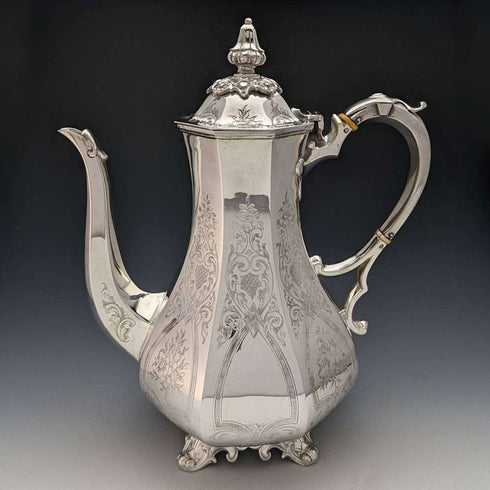 1850年代 英国アンティーク シルバープレート製 コーヒーサーバ Thomas Bradbury