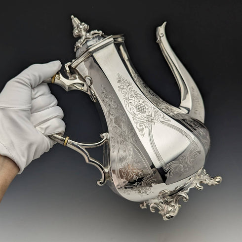 1850s British antique silver plated coffee server Thomas Bradbury