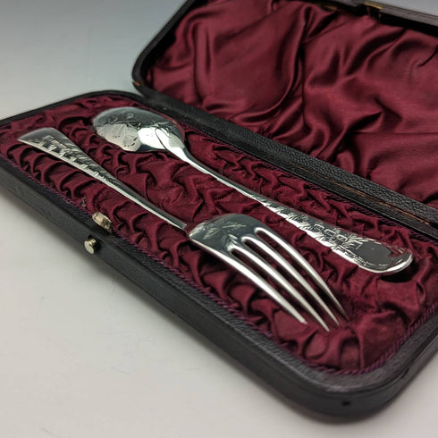 1895年頃 英国アンティーク シルバープレート製 クリスニングカトラリーセット Henry Atkin ケース入