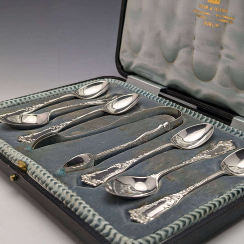 1903 British antique sterling silver teaspoon set of 6 Joseph Rodgers case