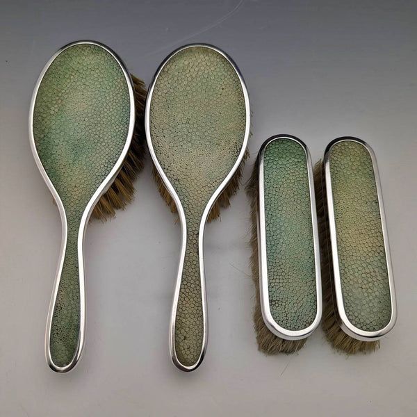 1927年 英国ヴィンテージ 純銀&レザー ハンドル ブラシ 4点セット Collet and Anderson