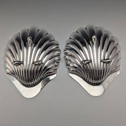 1891 年英國古董純銀貝殼盤一對 124 克阿特金兄弟