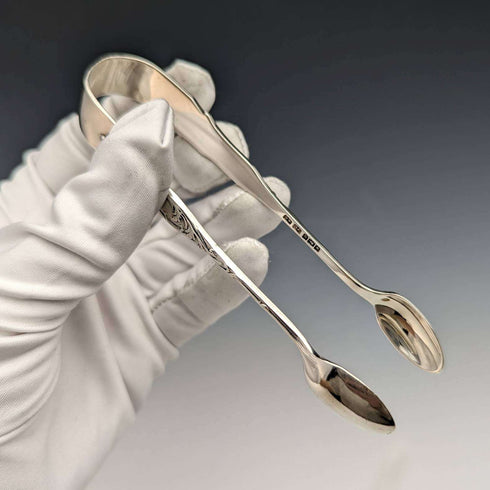 Pinzas para azúcar de plata de ley, antigüedad británica de 1908, 30 g, Joseph Rodgers