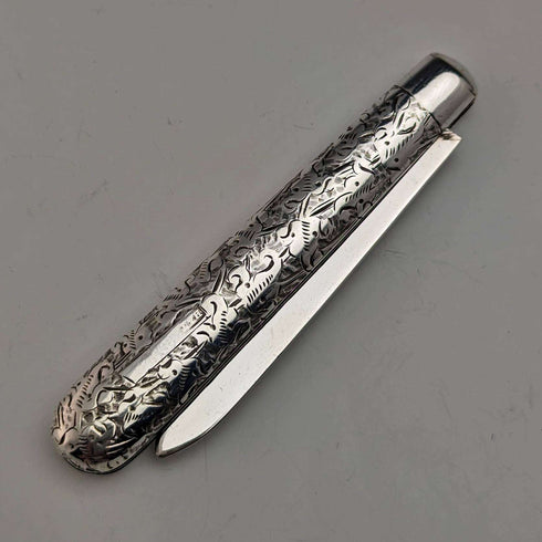 1897 British antique sterling silver folding pen knife Hilliard and Thomason with case