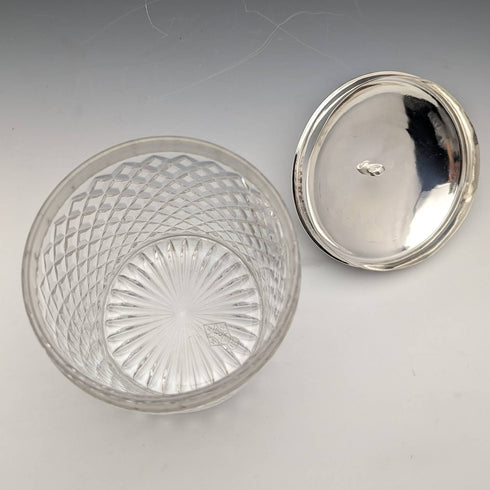 1869年 英国アンティーク カットガラス ビスケットバレル シルバープレート蓋