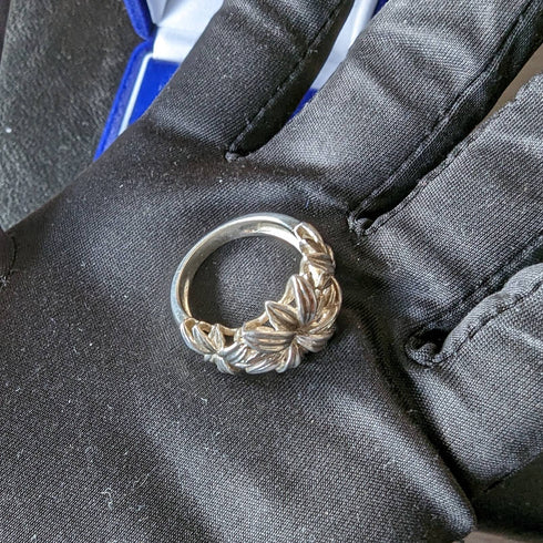 British Vintage Jewelry Flower Engraving Sterling Silver Ring