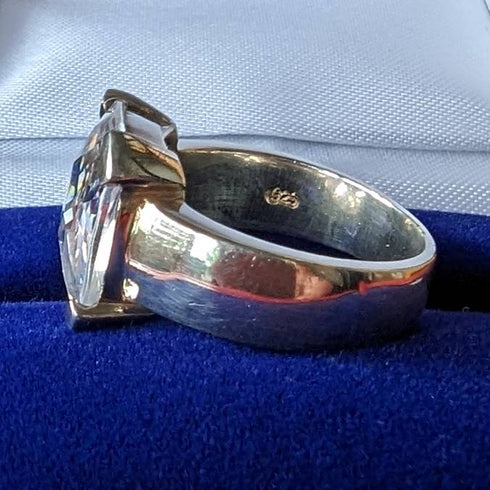 British vintage jewelry large zirconia pure silver ring