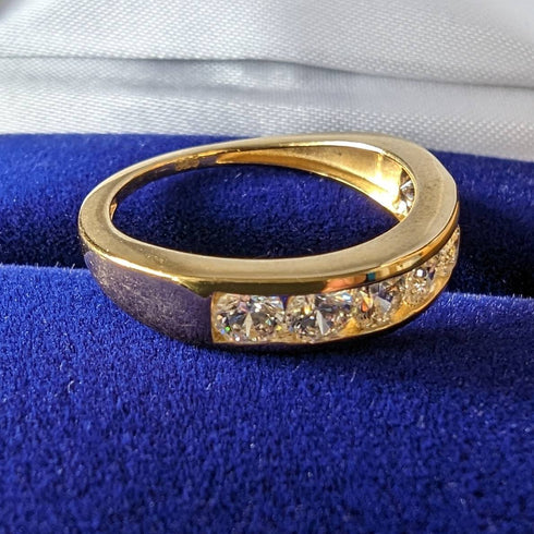 英国ヴィンテージジュエリー キュービックジルコニアx7 純銀ギルトリング(11号)指輪