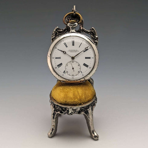 1940s Brass Chair Pocket Watch Holder Yellow Seat