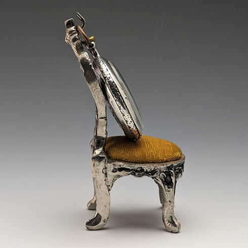 1940s Brass Chair Pocket Watch Holder Yellow Seat