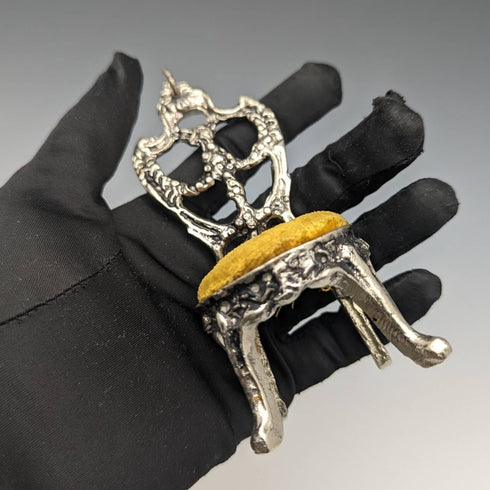 1940s Brass Chair Pocket Watch Holder Yellow Seat