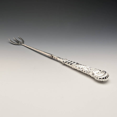1889 British Antique Pure Silver Handle Toasting Fork Adie and Lovekin