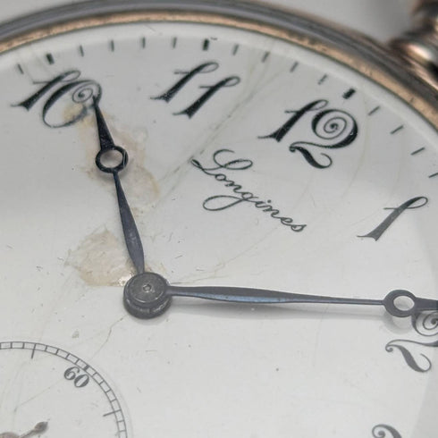 Around 1911 Antique Longines pocket watch Niello decorated silver side case Works well