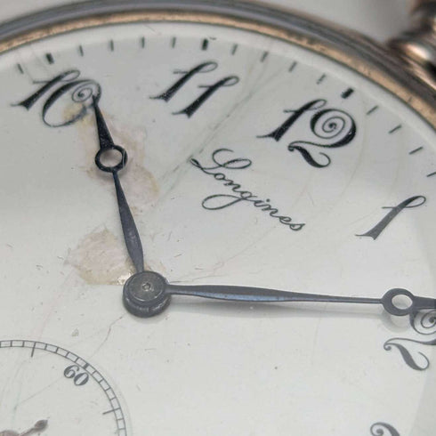 Around 1911 Antique Longines pocket watch Niello decorated silver side case Works well