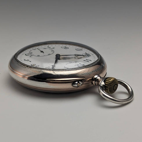 Around 1911 Antique Longines pocket watch Niello decorated silver side case Works well