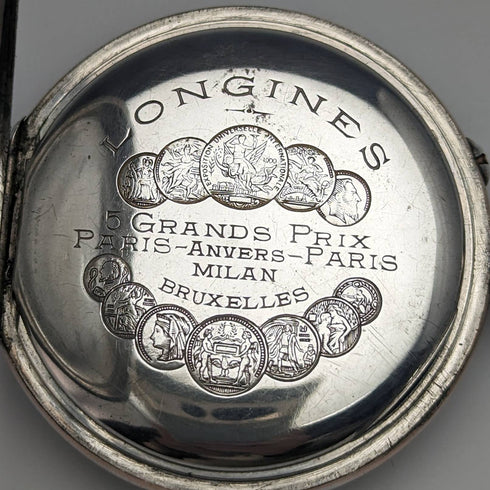 Around 1911 Antique Longines pocket watch Niello decorated silver side case Works well